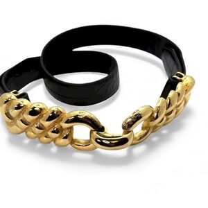 Vintage Guy Montague Genuine Leather Black Croc Belt Gold Chain Link Buckle